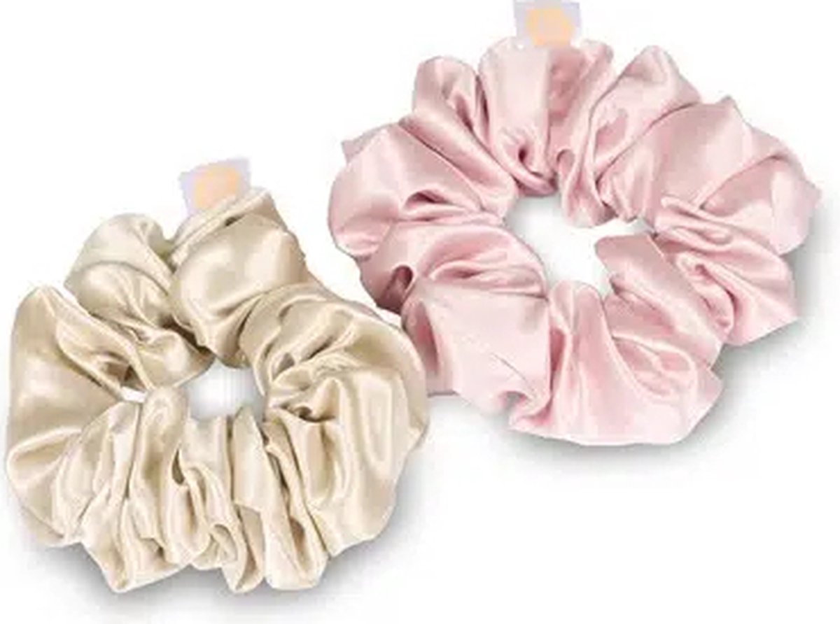 Beauty Pillow - Luxury Silk Scrunchies - Champagne & Pink
