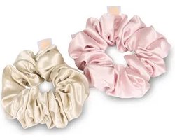 Beauty Pillow - Luxury Silk Scrunchies - Champagne & Pink