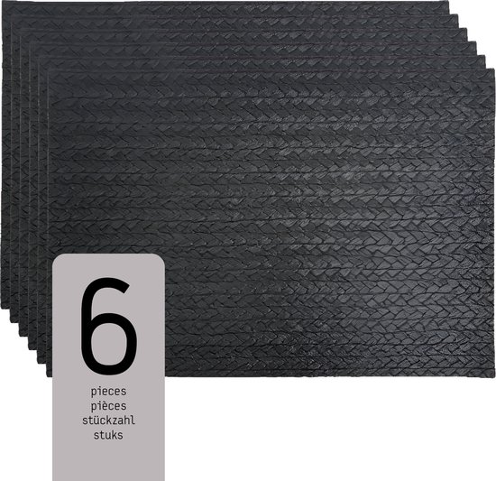 Raved Napperons Elsa - Set de 6 pièces - Zwart - Aspect cuir - Plastique - Table à manger - Sous-couche - Hydrofuge