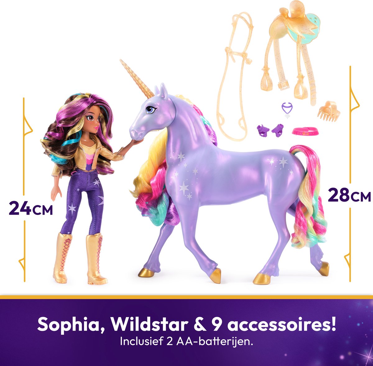 Unicorn Academy - Sophia & Regenboog Lichtmagie Wildstar - Modepop met Interactieve Eenhoorn met licht geluid en muziek — afbeelding 2