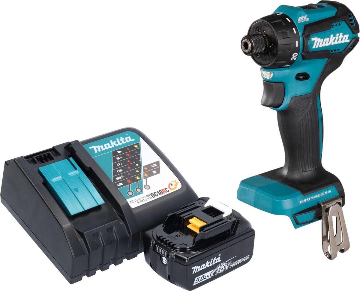 Makita DDF 083 RT1 accuboormachine 18 V 40 Nm 1/4'' borstelloos + 1x oplaadbare accu 5.0 Ah + lader