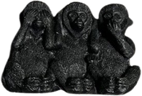 Horen Zien en Zwijgen beeldjes Apen - Zwart - Keramiek - 4 x 9 cm - 3