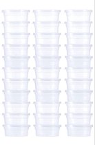 50 stuks plastic transparante bakjes met losse deksels voor saus, dips, salades en non-food. Voor restaurants, afhaalmaaltijden, catering, kunstwerken, enz. gemaakt van volledig gerecycled mono pp. (250 ml)