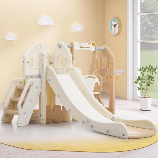 Foto: Speeltoestel 3 in 1 luxe huis beige voor binnen en buiten baby peuter kleuter cadeau 1 jaar 2 jaar 3 jaar sinterklaas kerst jongen meisje schuifaf