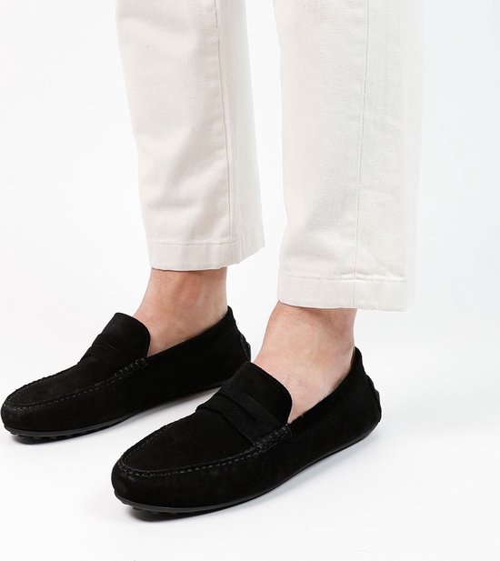 Manfield Heren Zwarte suede loafers Maat 42 bol