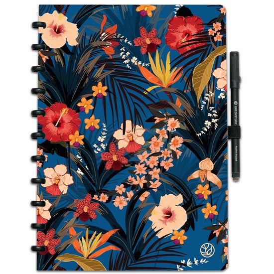 GreenBook - Cahier de tableau blanc - A4 Line & Blanco - Blooming Blue - avec chiffon