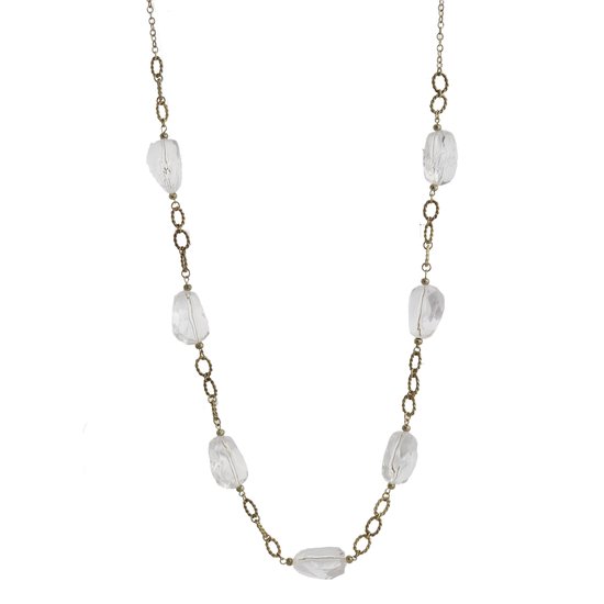 Behave - Collier - Couleur Or avec Perles Transparentes - 85 cm de long