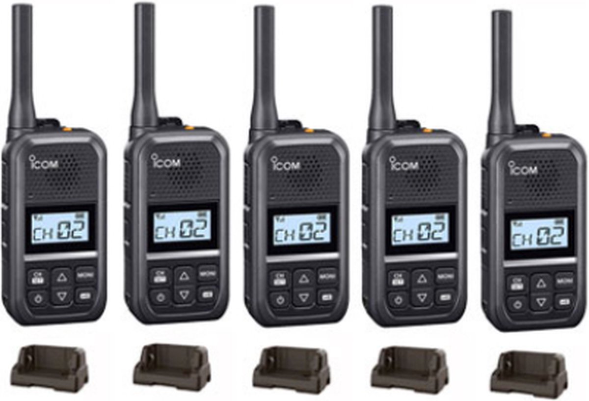 Set van 5 Icom IC-U20SR IP54 mini Portofoon met tafel lader