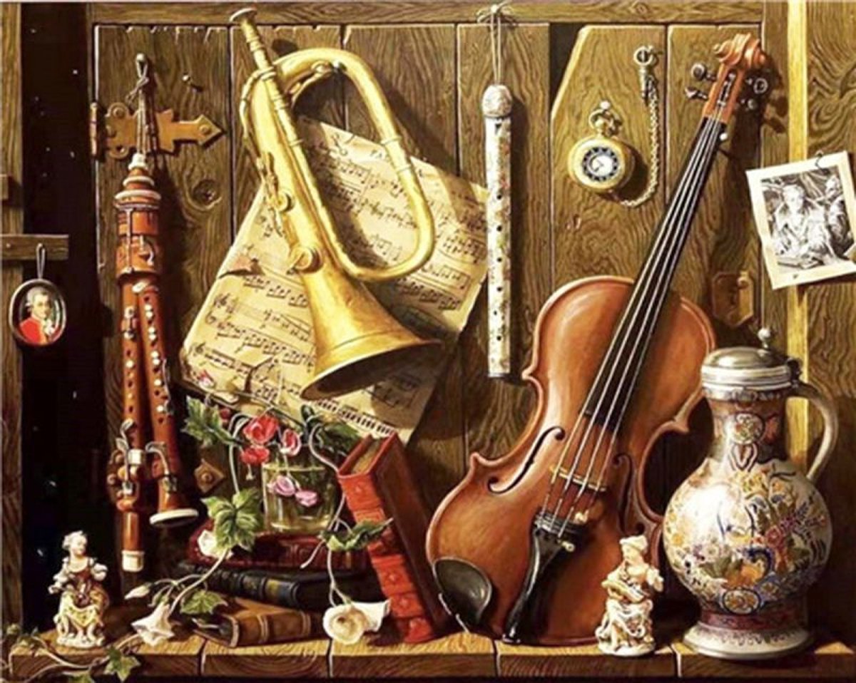 Diamond Painting Pakket Instrumenten Muziek 40x30 cm Complete Set Volledige Bedekking Ronde Steentjes