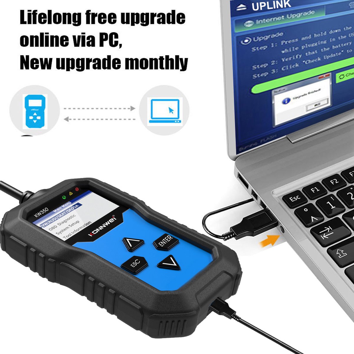Konnwei KW350 OBD2 Scanner - Auto uitleesapparatuur - Storing verwijderen - Service reset - ABS - SRS - Voor Audi, Volkswagen en Seat thumbnail 6