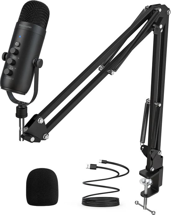 Luxe microfoon - Microfoon met arm - USB - Ingebouwde Noise Canceling - Gaming - met Mute-Knop, Echo Controle, Volume Controle, Studio Controle, Popfilter, Microfoonarm