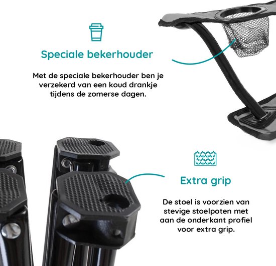 EASTWALL Opvouwbare Kampeerstoel - Visstoel - Multifunctionele vouwstoel - Campingstoel met bekerhouder - Tuinstoel - Klapstoel - Max 100 kg - Grijs van EASTWALL — afbeelding 3