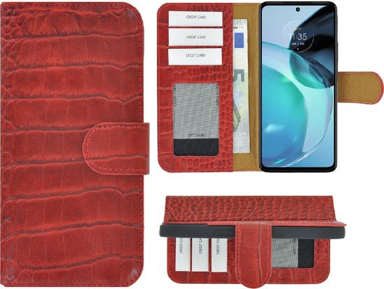 Convient pour Motorola Moto G34 Case - Bookcase - Moto G34 Case Book Case Wallet Cuir Véritable Cuir Rouge Cover