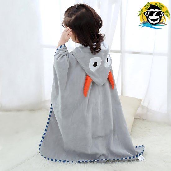 BoefieBoef Monster Bio Katoen Baby & Kinder Badponcho met Capuchon - Dieren Design - Badcape 1-7 Jaar - Peuter Strandponcho & Kleuter Zwemponcho - Absorberend & Sneldrogend - Handdoek - Kraamcadeau - jongens - meisjes - Sinterklaas - kerst - Grijs van Merkloos — afbeelding 4
