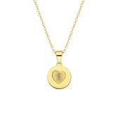 Lucardi Dames Stalen goldplated ketting met hart bewerkt - Ketting - Staal - Goudkleurig - 47 cm