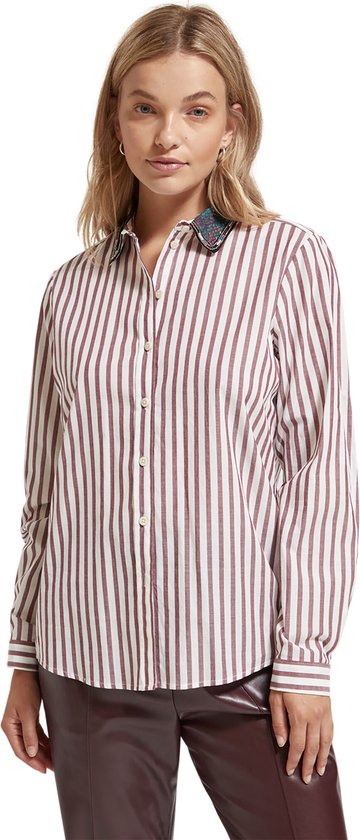 174846 Regular fit striped shirt with beaded collar