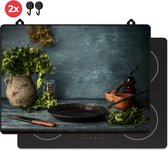 KitchyMist Inductie Beschermer Stilleven van Kruiden en Specerijen - 71x52 cm - Afdekplaat voor Kookplaat - Inductie Mat - Keuken Spatscherm