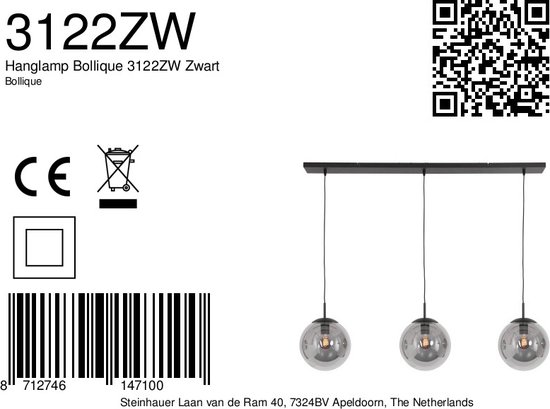 Steinhauer hanglamp Bollique led - zwart - - 3122ZW