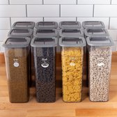 Set de Bocaux de conservation 2,1 l, 12 pièces, Bocaux de conservation en plastique anthracite avec couvercle, récipient pour aliments frais, Bocaux de conservation hermétiques, congélateur empilable