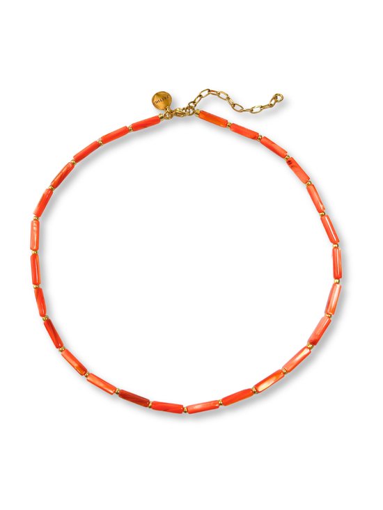 Zatthu Jewelry N24SS760 Maxe oranje ketting met schelpkralen