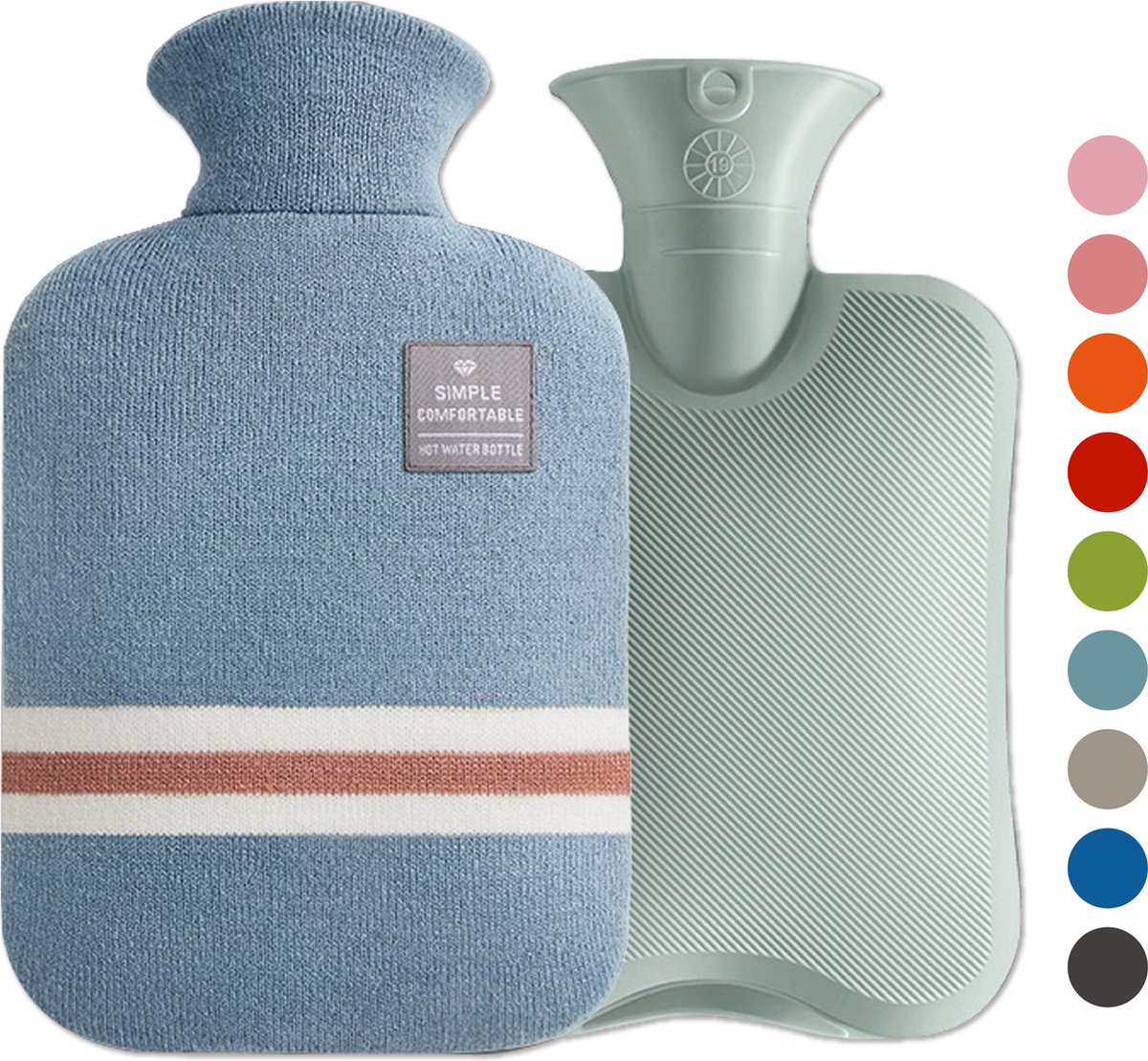 Goedkoopste Colorful Sun® Kruik met Hoes 2L – Warmwaterkruik met Zachte Gebreide Hoes – Warm & Koud Gebruik – Nek-, Rug- & Buikverwarmer – Huidvriendelijk & Comfortabel – Voor in Bed & Overdag – Ideaal Cadeau – Blauw