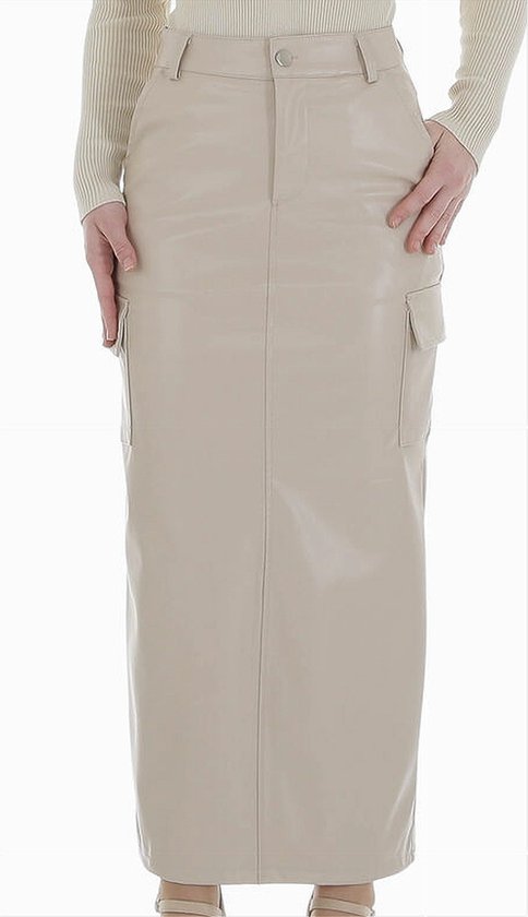 Dilena fashion rok lang leder beige