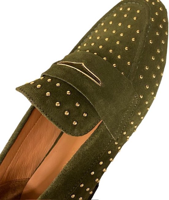 Babouche Tilda loafer studs khaki mat 45.