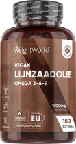 WeightWorld Lijnzaadolie capsules - 1000 mg - Rijk aan vegan omega 3, 6 en 9-vetzuren - 180 softgel capsules voor 6 maanden voorraad