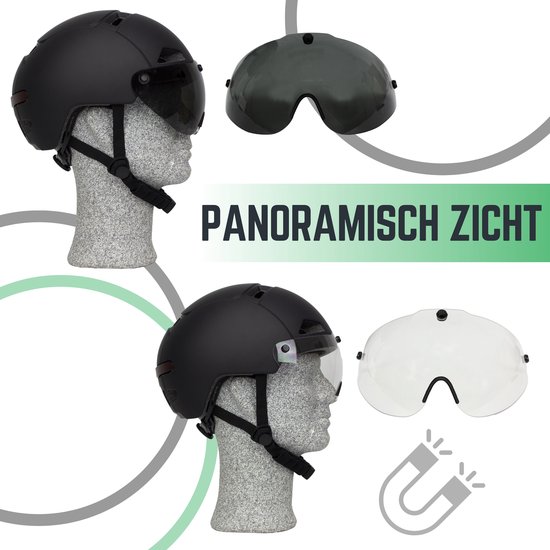 Speed pedelec helm Zwart met vizier en verlichting - 4 in 1 - 2 Vizieren - NTA 8776 - Maat L 58-61 cm - Snorscooter helm - Snorfiets Helm blauw kenteken - Fatbike helm van Merkloos — afbeelding 5