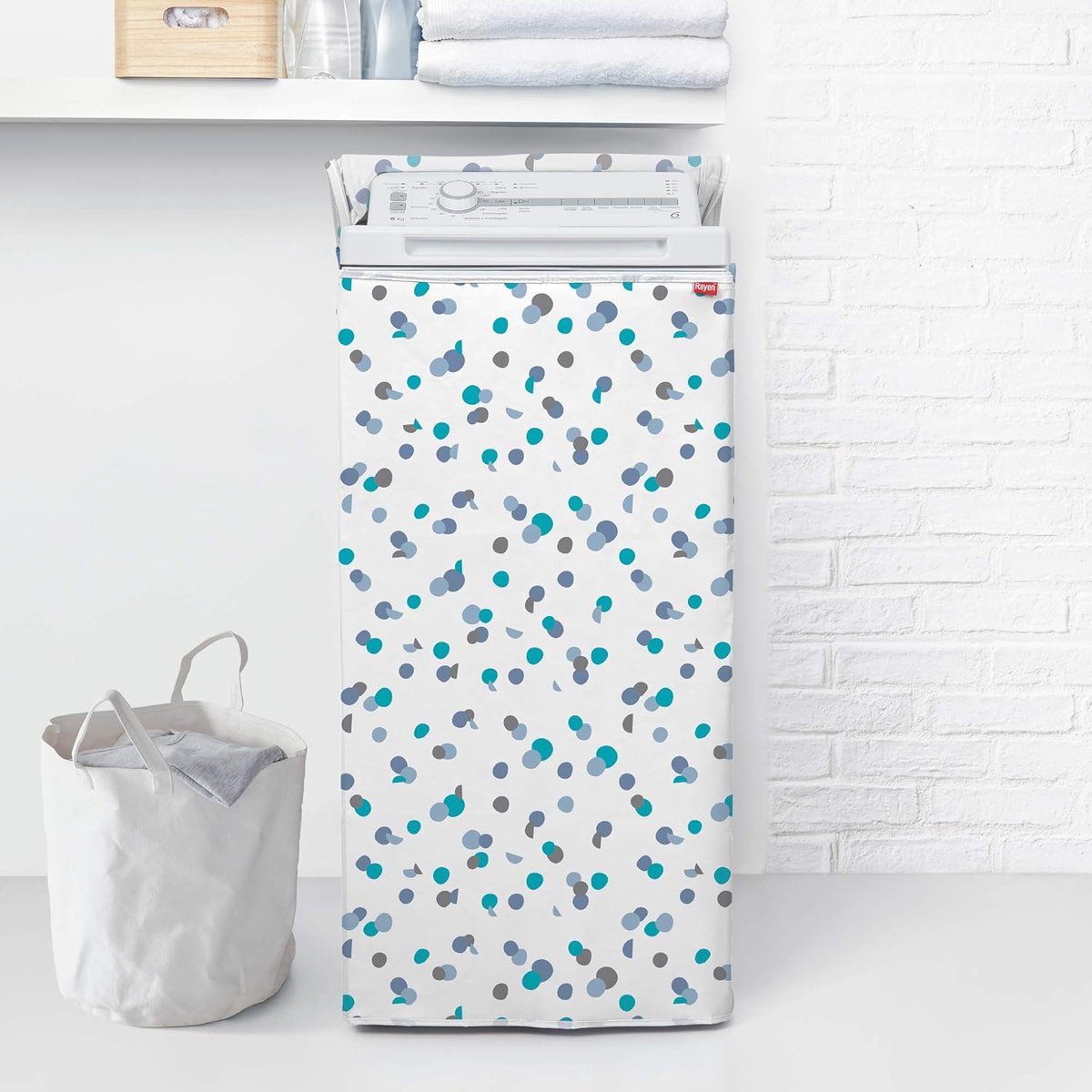 Goedkoopste Waterdichte plastic wasmachinehoes | Ritsdroger met bovenlader | Wit-blauw | Afmetingen 84x45x65 cm