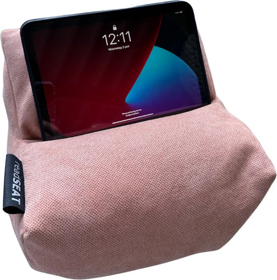 Zalmroze ReadSEAT-kussen als standaard voor een tablet.
