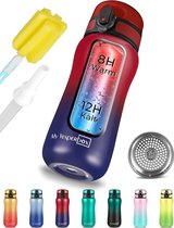 RVS thermos drinkfles, lekvrij - met rietje of zeef - 400 ml, 600 ml - BPA vrij - voor kleuterschool, school (rood - blauw, 400 ml)