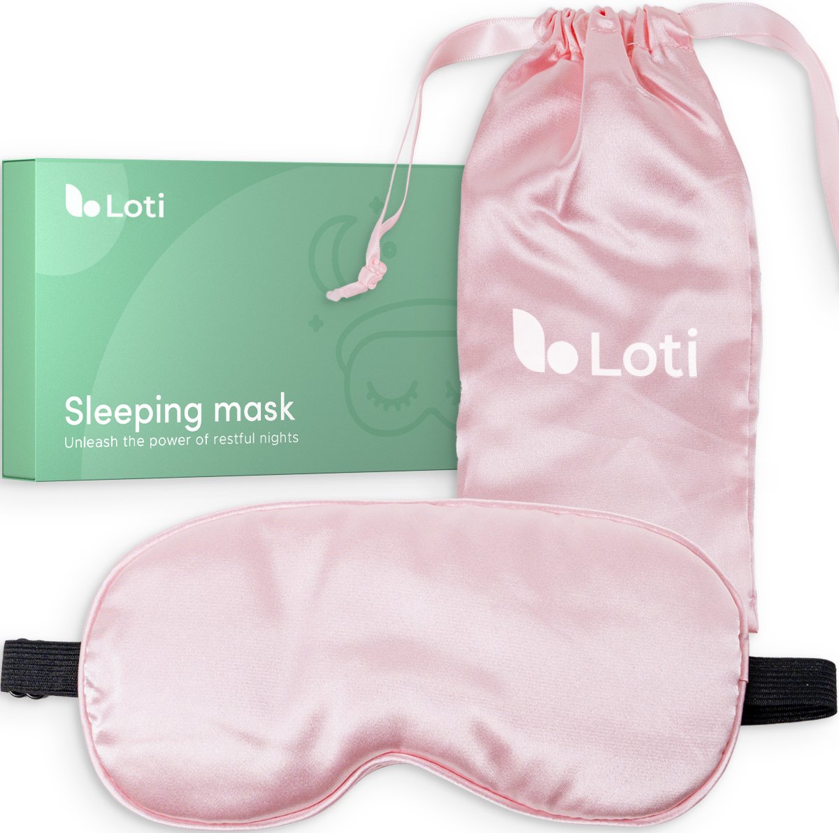 Bol.com Loti Premium Zijden Slaapmasker + Opbergzakje - 100% Verduisterend Oogmasker - Verstelbaar - Blinddoek - Zijdezacht - An... aanbieding