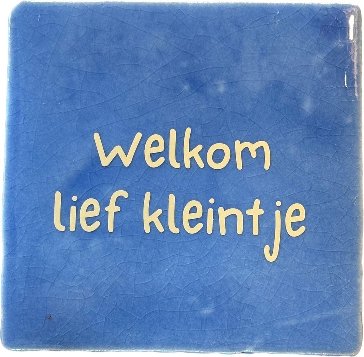 Hippe tegeltje met tekst: Welkom lief kleintje | Petrol denim | Pastel beige | Gepersonaliseerde cadeau | Hippe Spreuktegel | Geboorte kindje | Zoon | jongen | Kraamcadeau | Toffe spreuktegel