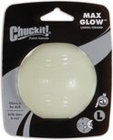 Een lichtgroene Chuckit! Max Glow bal, maat L, in een verpakking.