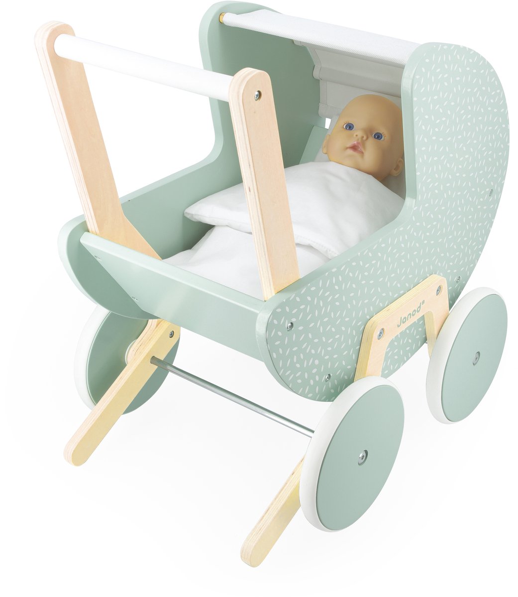 Janod - Zen - Poppenwagen - Houten poppenwagen voor poppen tot 42 cm