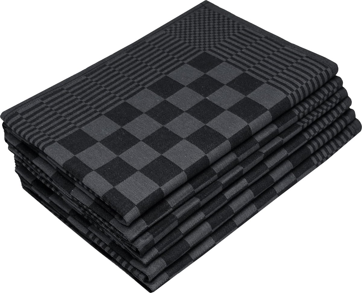 6 theedoeken, 65x65 cm, 100% katoen, 236 gsm, zwart