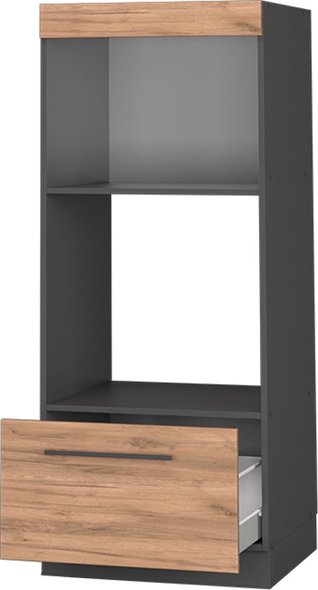 Vicco Armoire à micro-ondes Fame- Line, Chêne puissant or/Anthracite, 60 cm ouvert