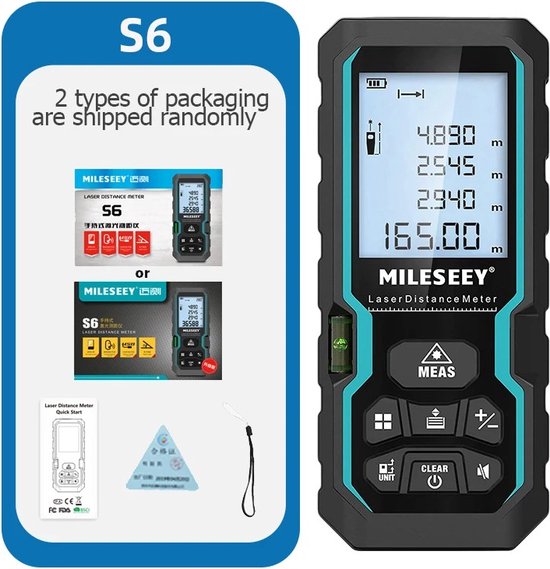 Foto: Mileseey s6 lasermeetlint 40m 60m 80m 100m laserafstandsmeter ip54 elektronische liniaal nuttig meetinstrument