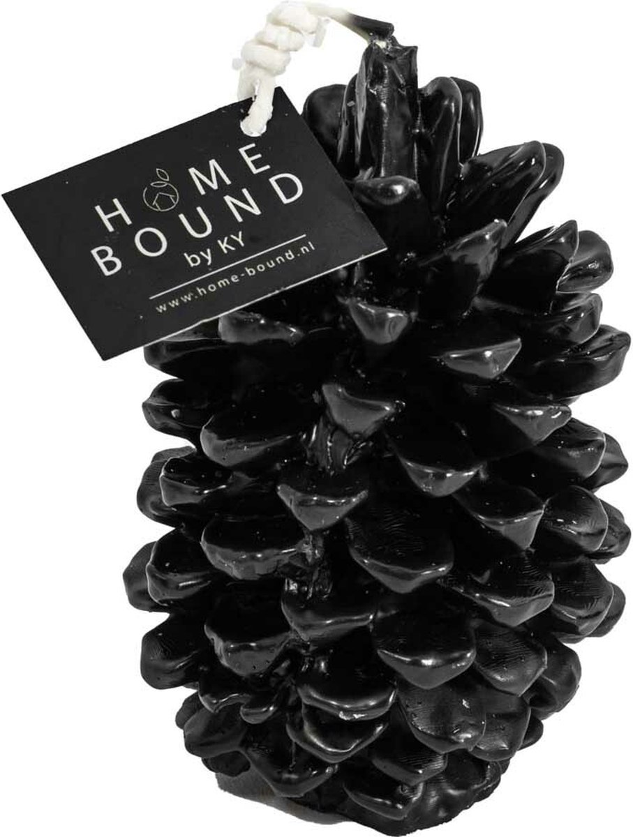 HomeBound by KY | Kaars dennenappel zwart | 6,5x6,5x10,5cm | figuurkaars dennenappel