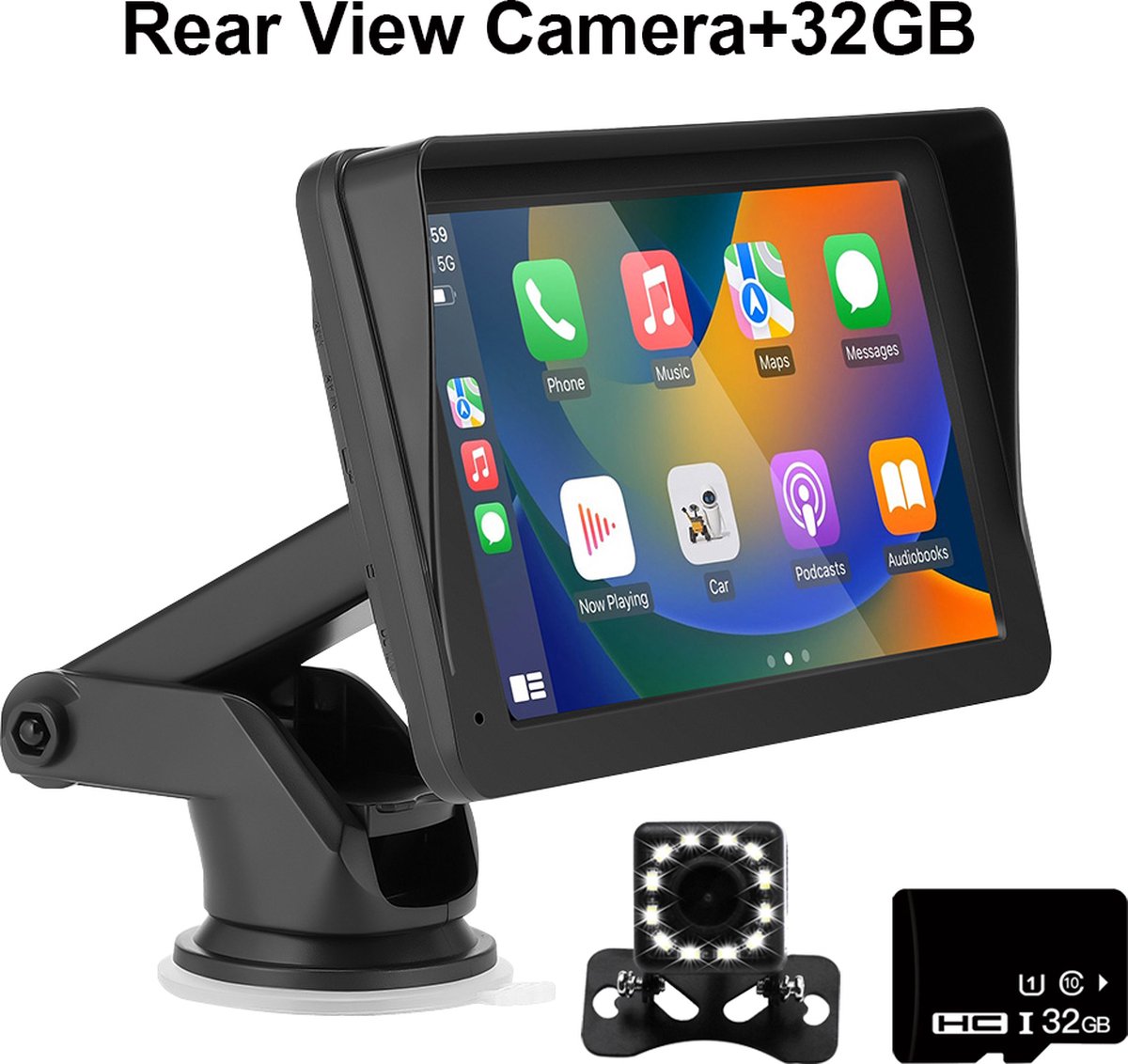 Collox Draagbaar carplay scherm – 7-Inch Multimedia Speler, Android Auto, AUX, FM, en Achteruitkijkcamera - led camera - 32g