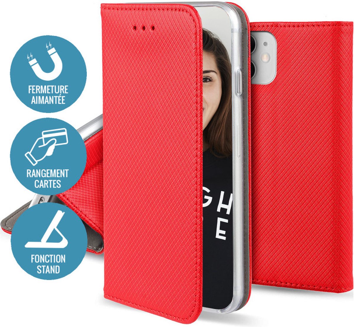 Jaym, Folio hoesje Geschikt voor Samsung Galaxy A05S magnetische standaardfunctie, Rood