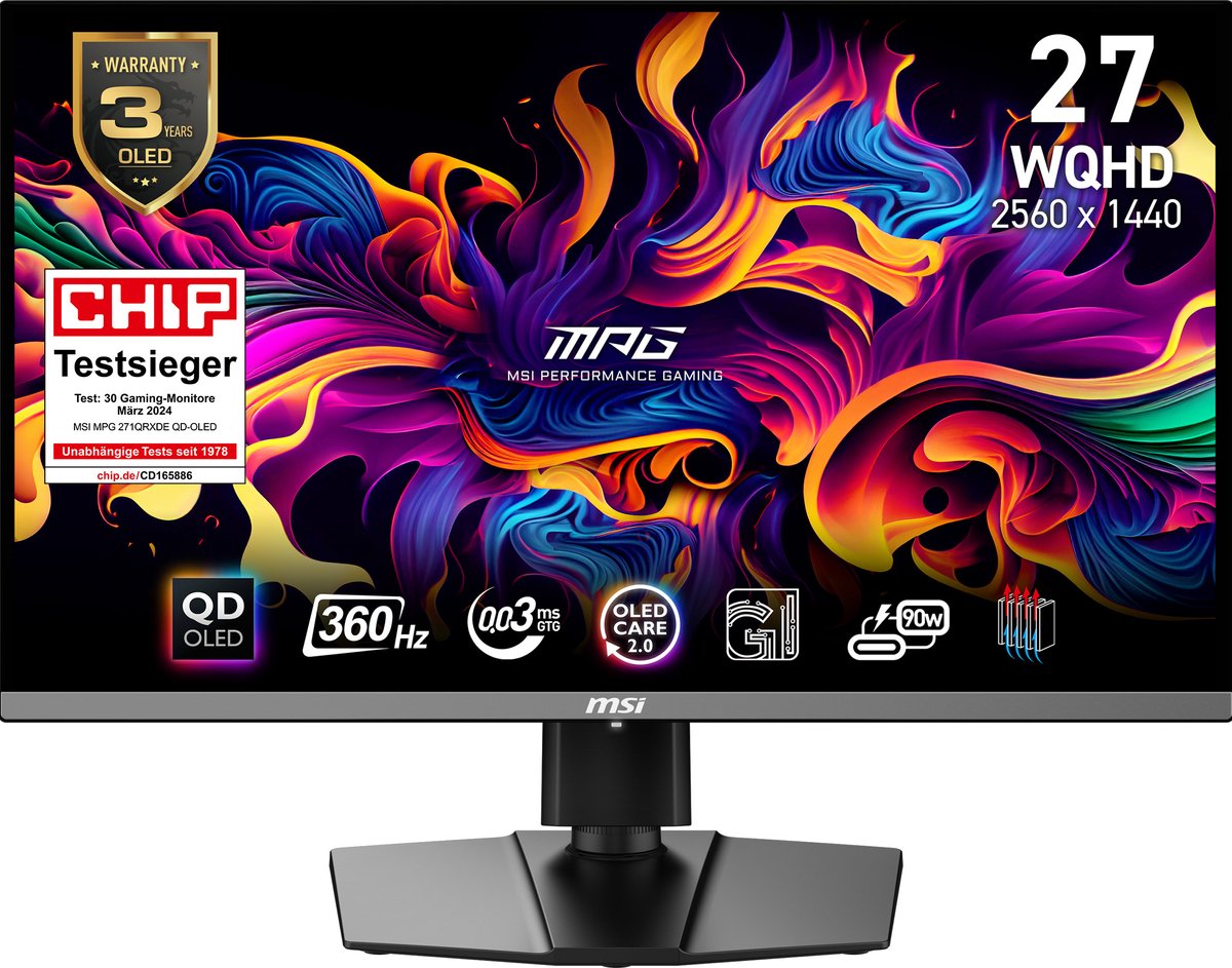 MSI MPG 271QRXDE QD-OLED computer monitor 673 cm (26.5") 2560 x 1440 Pixels Wide Quad HD QDOLED Zwart