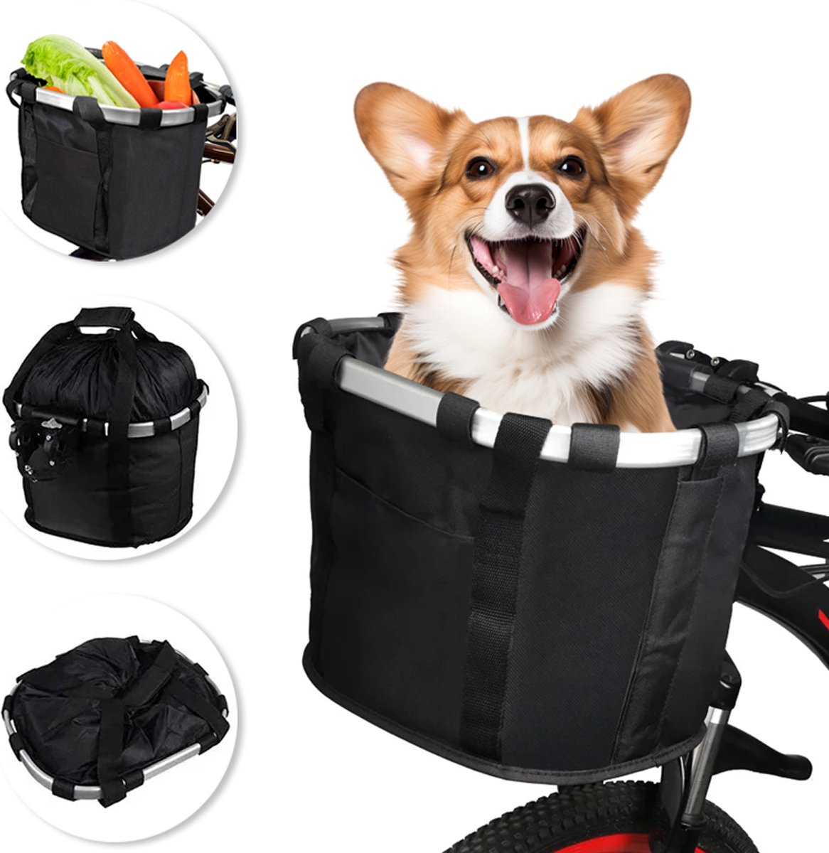 Phooba Fietsmand Hond - Hondenmand Fiets - Honden Mand - hondenmand fietsmand voor - Zwart