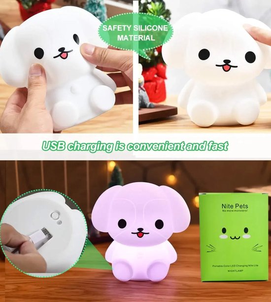 Nachtlampje Kinderen Hond - Nachtlampje baby - babykamer - kinderkamer accessoires - kinderkamer lamp - babyshower - oplaadbare nachtlamp - RGB - 9 kleuren - USB-C opladen - Afstandbediening — afbeelding 5