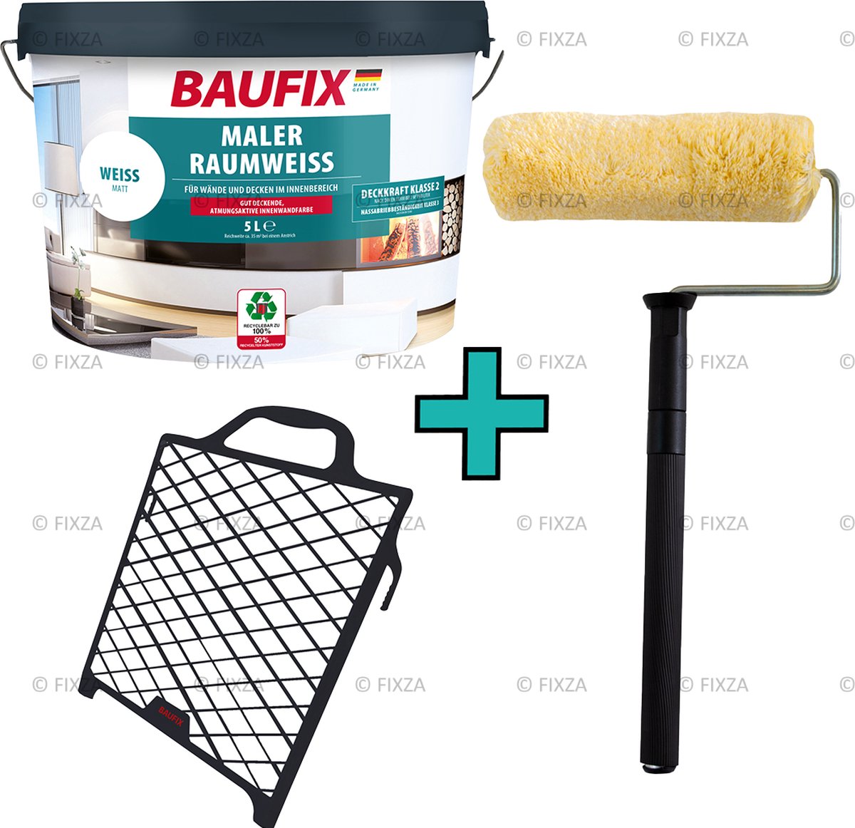 BAUFIX Decorators’ White Paint muurverf wit 5 Liter + Muurverfset 3