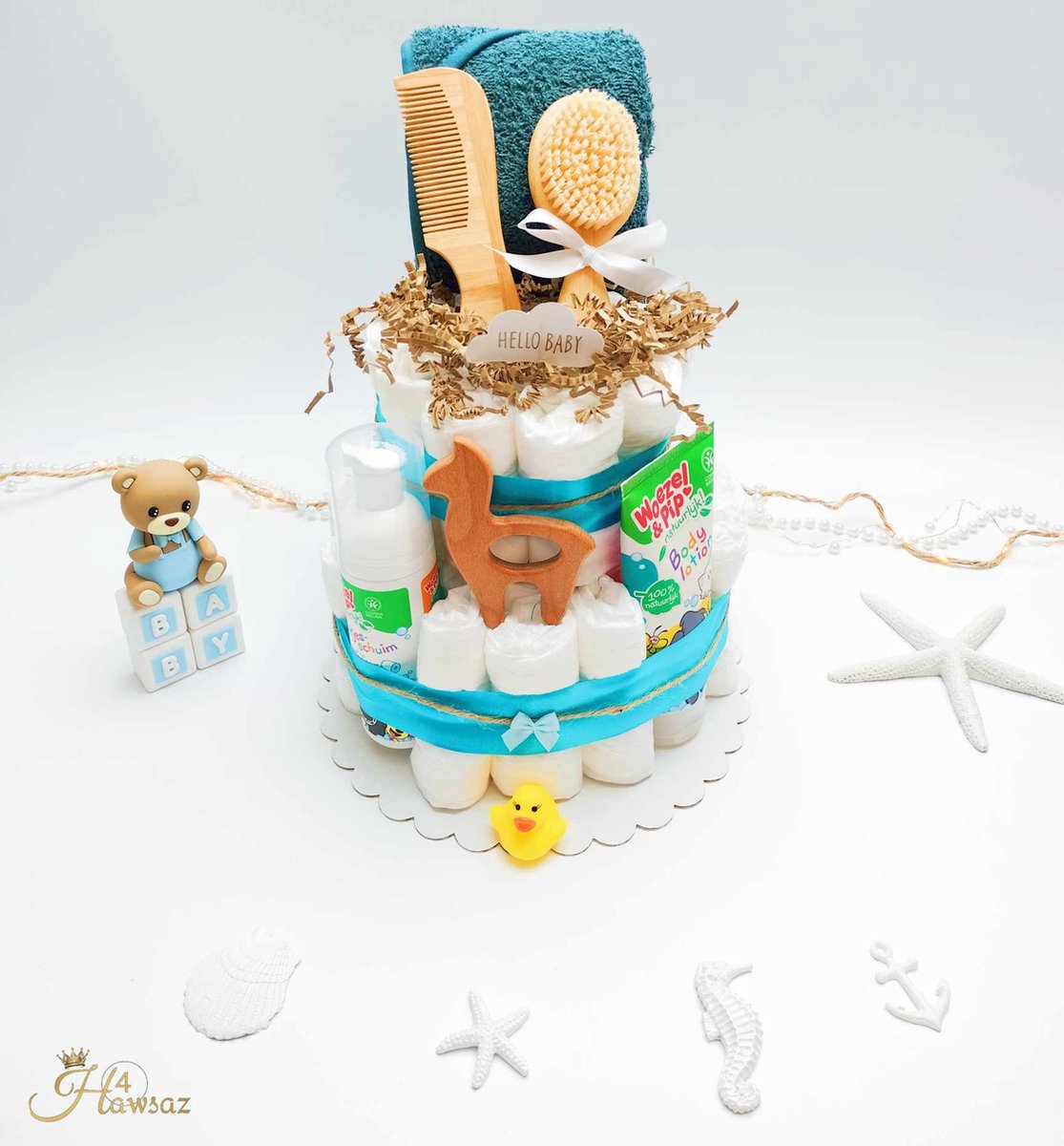 Goedkoopste Luiertaart Blauw 43 stuks - kraamcadeau - Hawsaz.nl Cadeau -Originele Babycadeau's - 35 luiers new born 2 Laags - Babycadeau - Geboortekaartje - Babygeschenkset - Badcape - Babyshower - Gepersonaliseerde cadeaus - Babyverzorging - Baby speelgoed