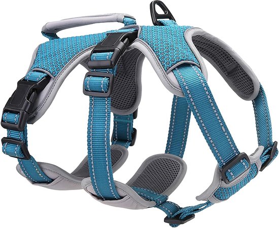 BELPRO Multifunctioneel hondentuigje, ontsnappingsbestendig, trekvrij, reflecterend, verstelbare vest met duurzame greep, hondentuigje voor grote/actieve honden (Groen, S