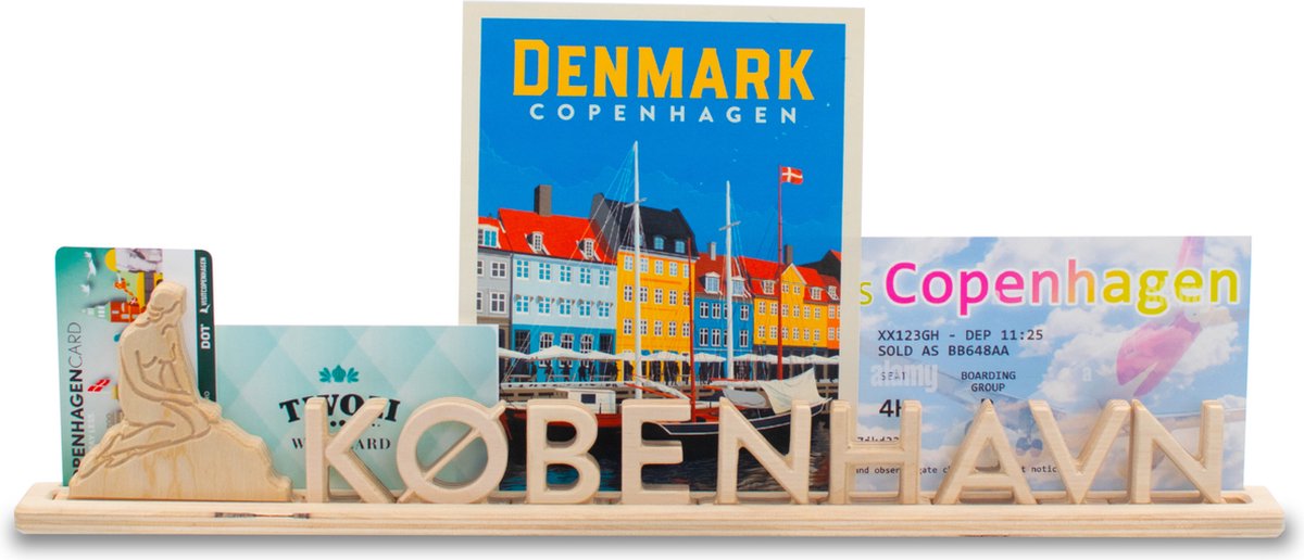 København, houten Letter standaard Souvenir met de kleine zeemerin: kan gepersonaliseerd worden met fotos en tickets
