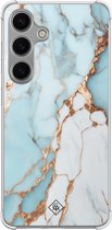 Coque Casimoda® - Convient pour Samsung Galaxy S24 Plus - Marbre Bleu Clair - Coque Antichoc - Extra résistante - TPU/polycarbonate - Blauw, Transparent